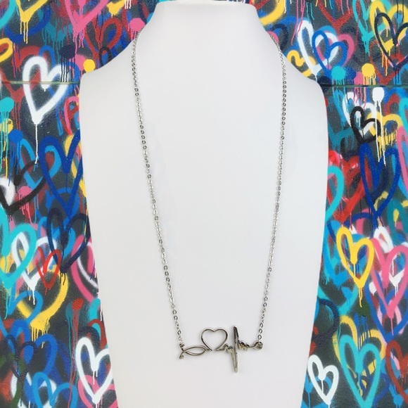 Heartbeat Stethoscope Heart EKG Stainless Nurse Bar Necklace Silver Rose Gold - Picture 4 of 15